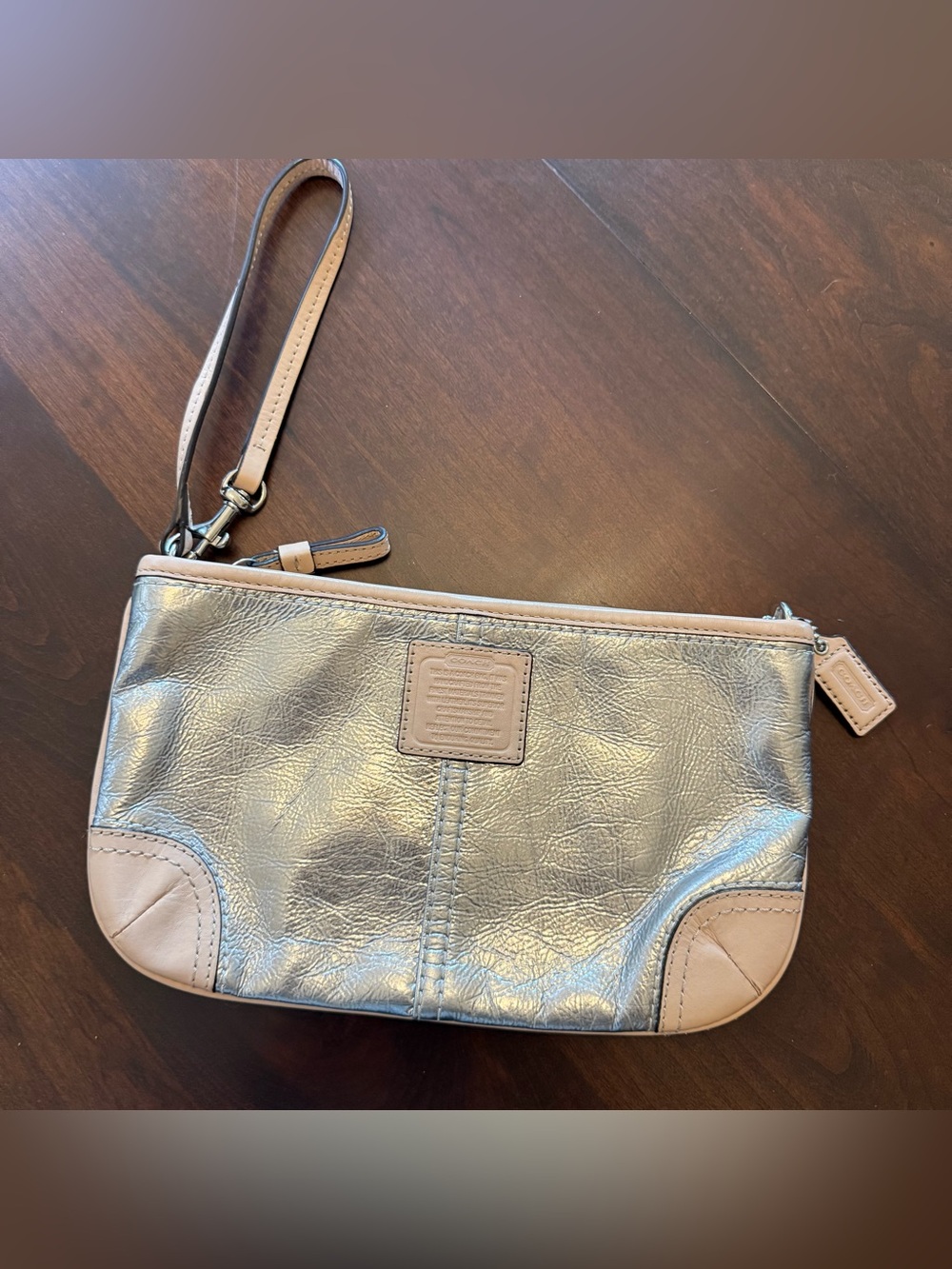 Coach Large Wristlet Metallic Silver Clutch